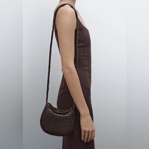 NWT Massmio Dutti Shoulder Bag Woven Crossbody in Dark Brown 100% Leather
